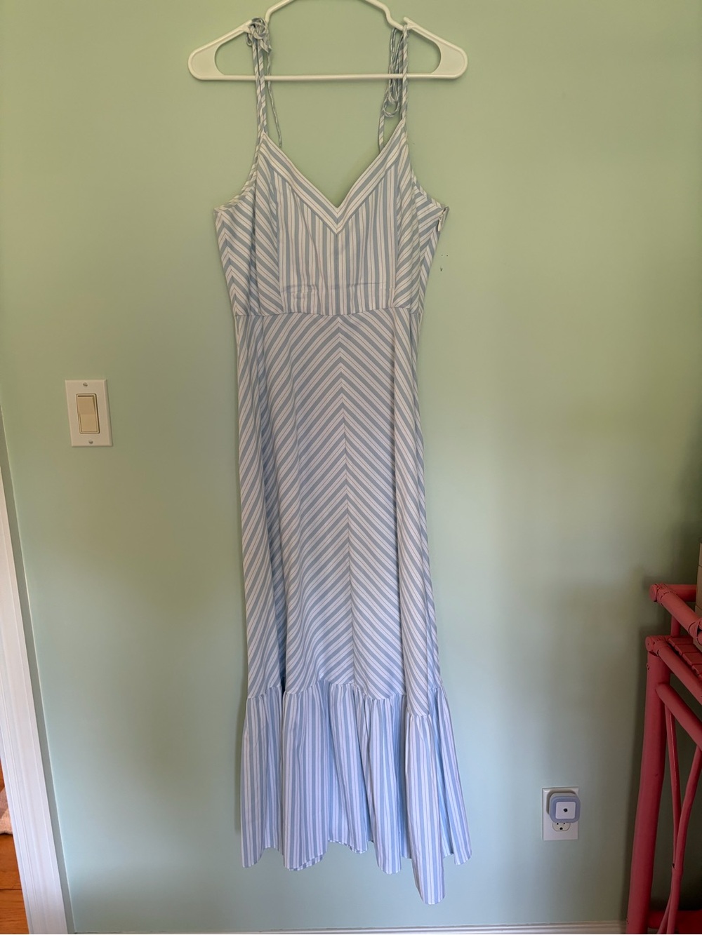 Sleeveless Blue & White Striped Maxi Dress